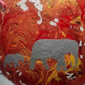 Hand Crafted Colorful Elephant Fluid Art Painting On 12" Vinyl Record